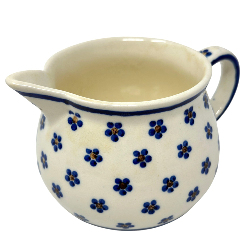 Vintage Heise Bunzlau Pitcher Squat Jug 1L/32oz Blue Daisy German Polish Pottery
